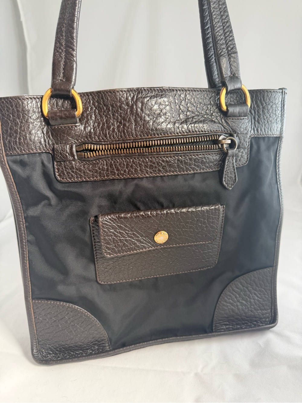 Prada Black Nylon and Brown Leather Shoulder Bag - Picture 3 of 11